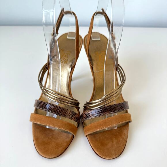 Salvatore Ferragamo Brown Suede Leather Slingback Sandals Size 7 - Picture 3 of 16